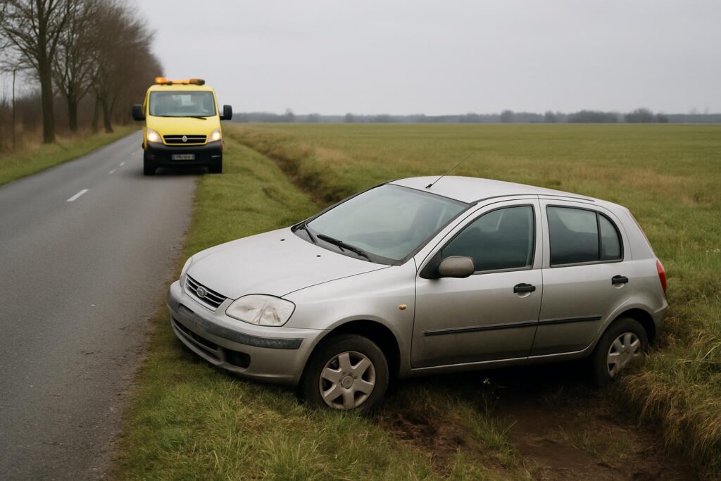 Auto wpadło do rowu – jak wezwać pomoc i kto za to płaci