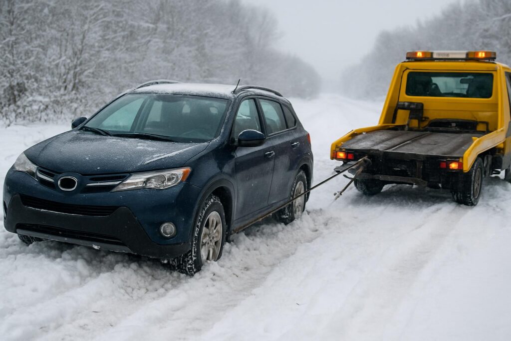Auto utknęło w śniegu – samodzielna ewakuacja czy pomoc drogowa