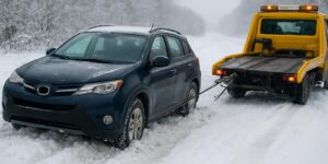Auto utknęło w śniegu – samodzielna ewakuacja czy pomoc drogowa